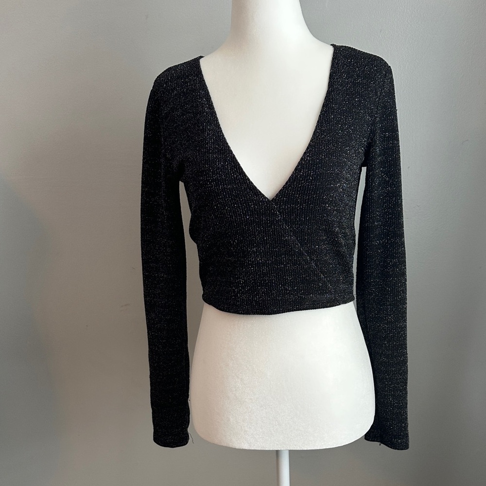 Forever 21 Black Shimmer V-Neck Top